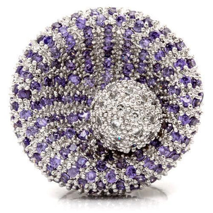 Rhodium Brass Ring with AAA Grade CZ  in Tanzanite