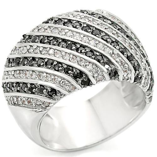 Rhodium + Ruthenium Brass Ring with AAA Grade CZ in Jet Size 5