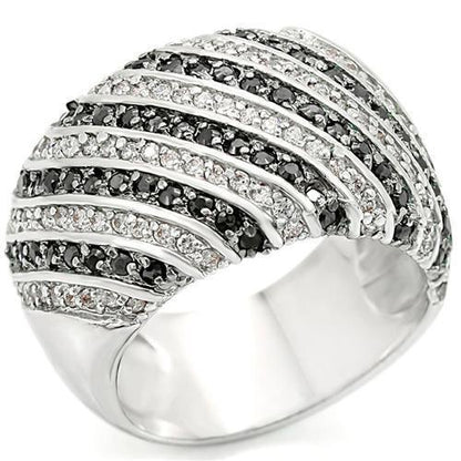 Rhodium + Ruthenium Brass Ring with AAA Grade CZ in Jet Size 5
