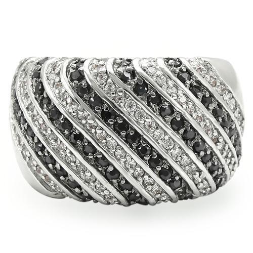 Rhodium + Ruthenium Brass Ring with AAA Grade CZ in Jet Size 5