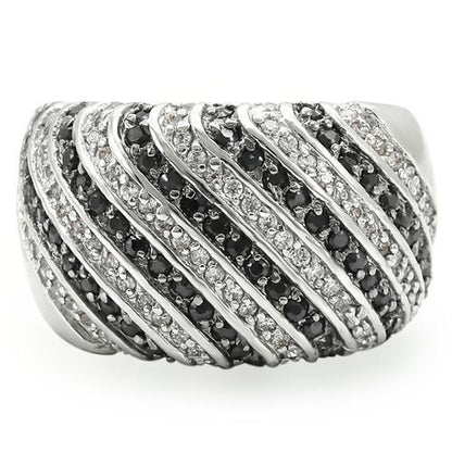 Rhodium + Ruthenium Brass Ring with AAA Grade CZ in Jet Size 5