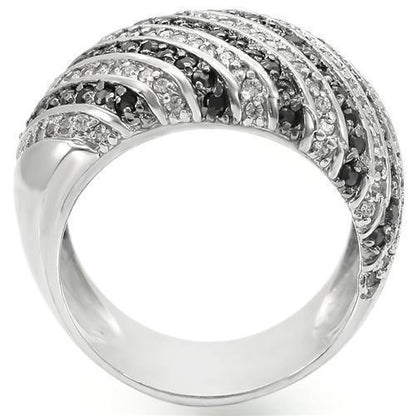 Rhodium + Ruthenium Brass Ring with AAA Grade CZ in Jet Size 5