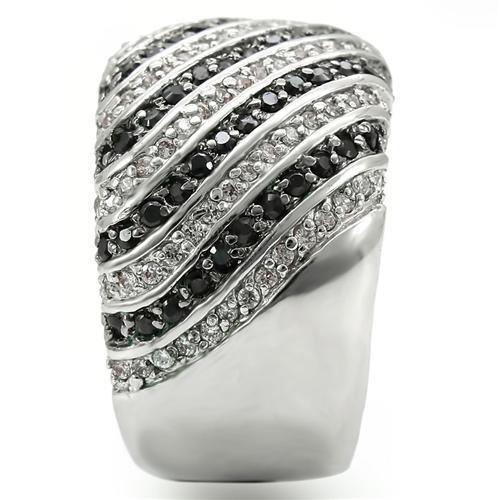 Rhodium + Ruthenium Brass Ring with AAA Grade CZ in Jet Size 5