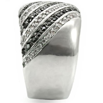 Rhodium + Ruthenium Brass Ring with AAA Grade CZ in Jet Size 5