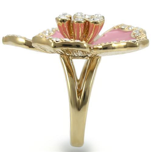 Gold Brass Ring with Top Grade Crystal in Clear Size 10