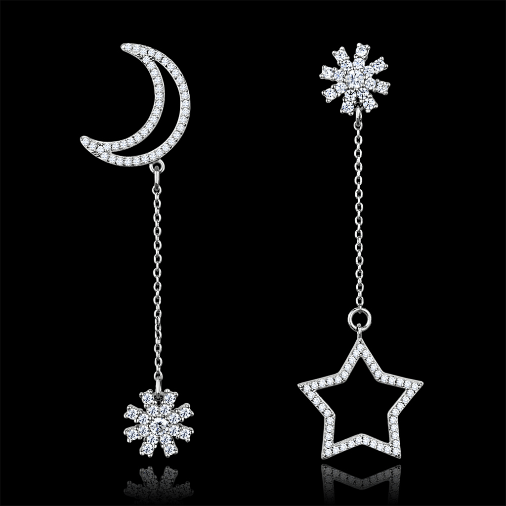 Rhodium 925 Sterling Silver Earrings with AAA Grade CZ  in Clear