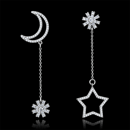 Rhodium 925 Sterling Silver Earrings with AAA Grade CZ  in Clear
