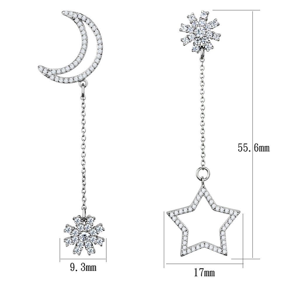 Rhodium 925 Sterling Silver Earrings with AAA Grade CZ  in Clear