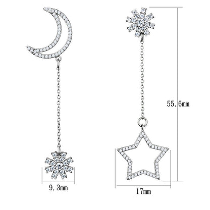 Rhodium 925 Sterling Silver Earrings with AAA Grade CZ  in Clear