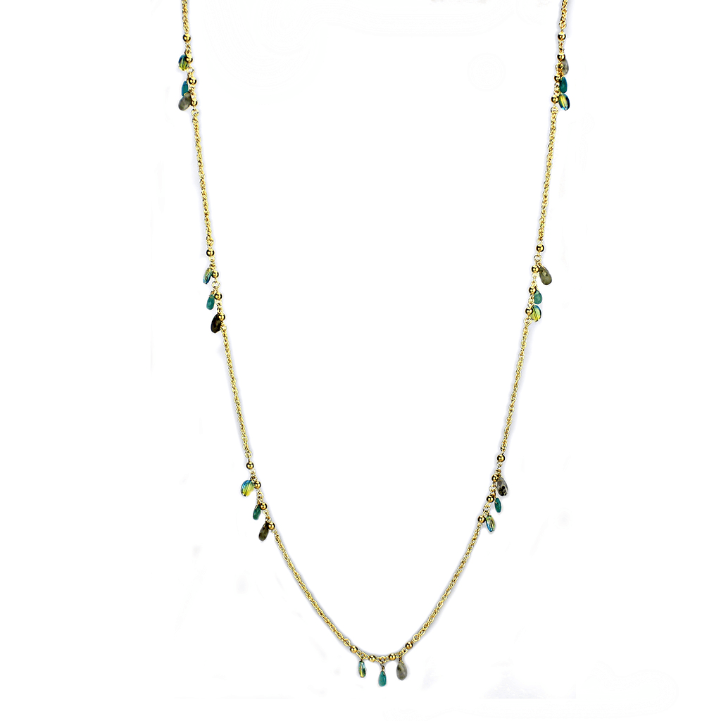 3W1537 - Gold Brass Necklace with Synthetic Jade in Emerald
