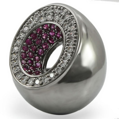 Ruthenium Brass Ring with Synthetic Garnet in Ruby Size 10