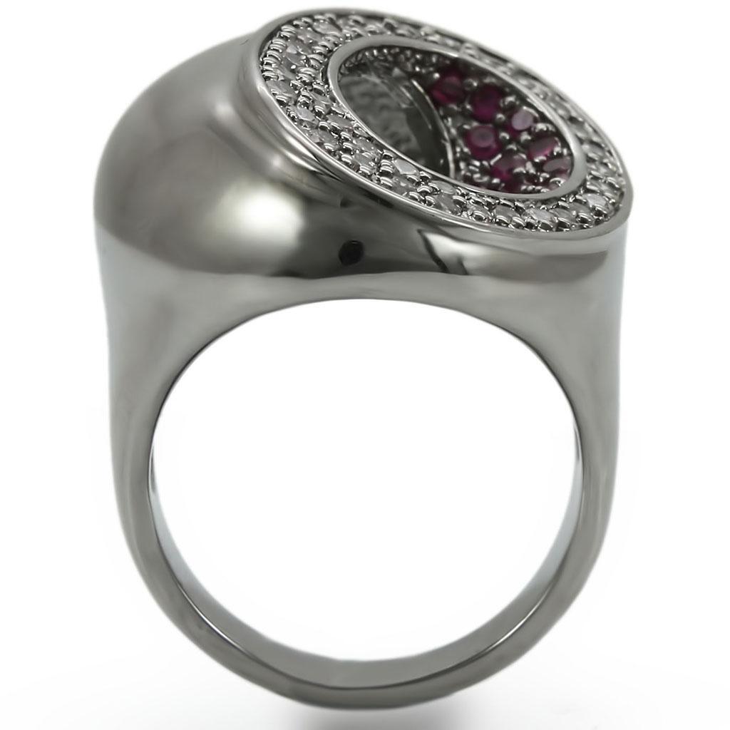 Ruthenium Brass Ring with Synthetic Garnet in Ruby Size 10