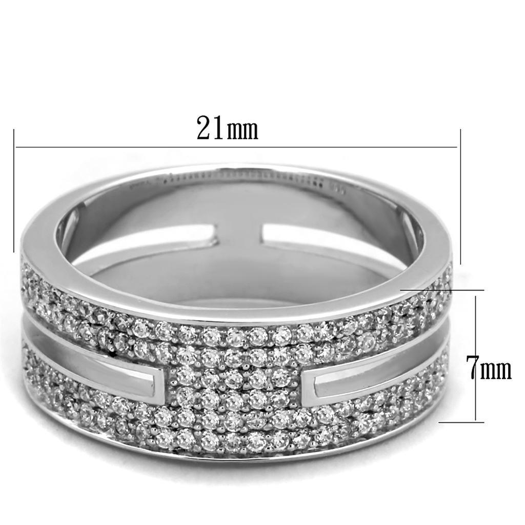 Rhodium 925 Sterling Silver Ring with AAA Grade CZ in Clear