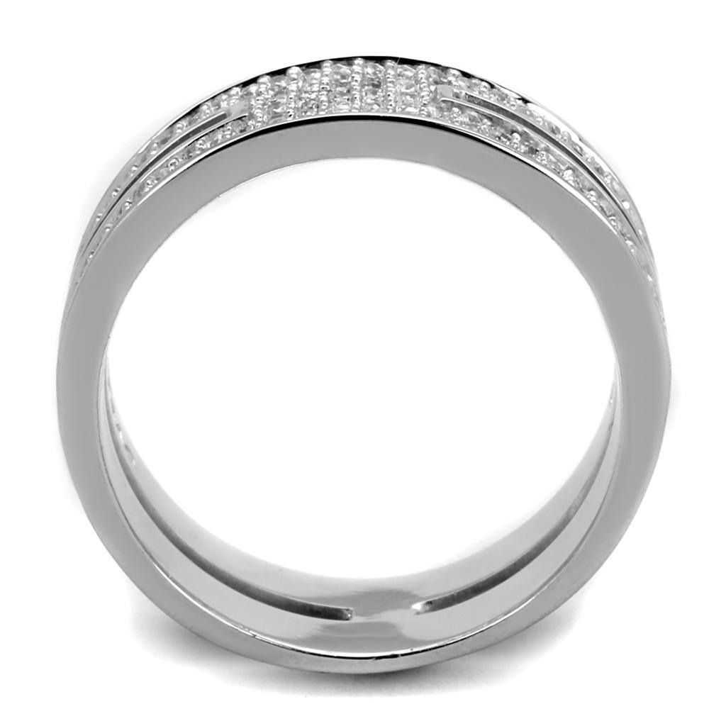 Rhodium 925 Sterling Silver Ring with AAA Grade CZ in Clear