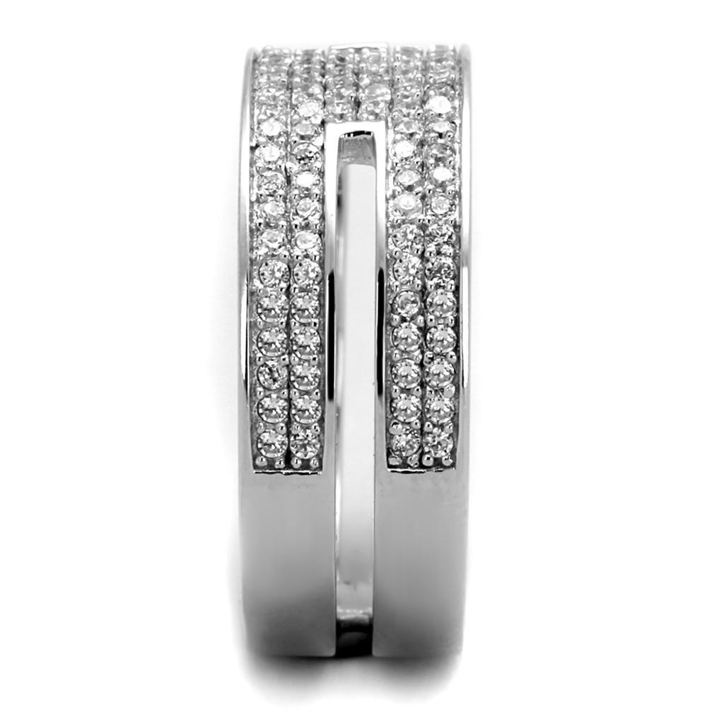 Rhodium 925 Sterling Silver Ring with AAA Grade CZ in Clear