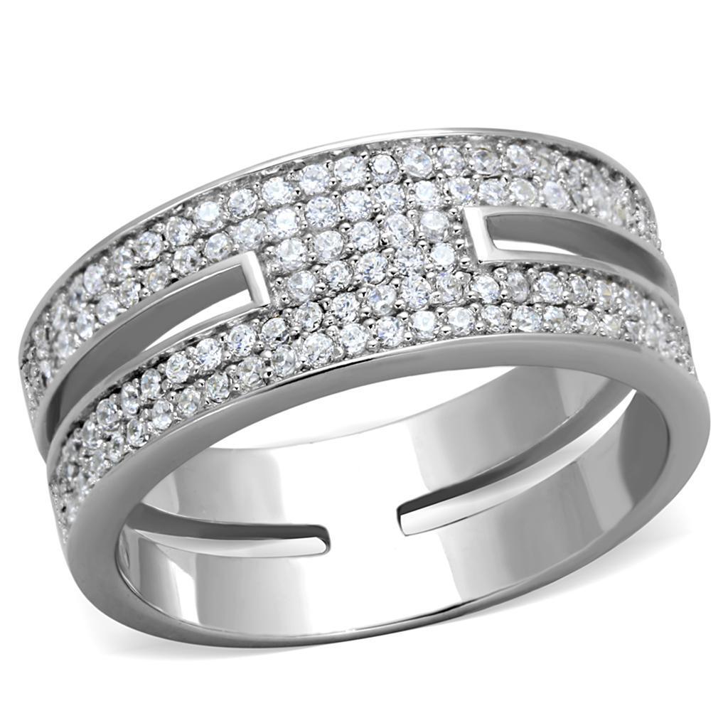 Rhodium 925 Sterling Silver Ring with AAA Grade CZ in Clear