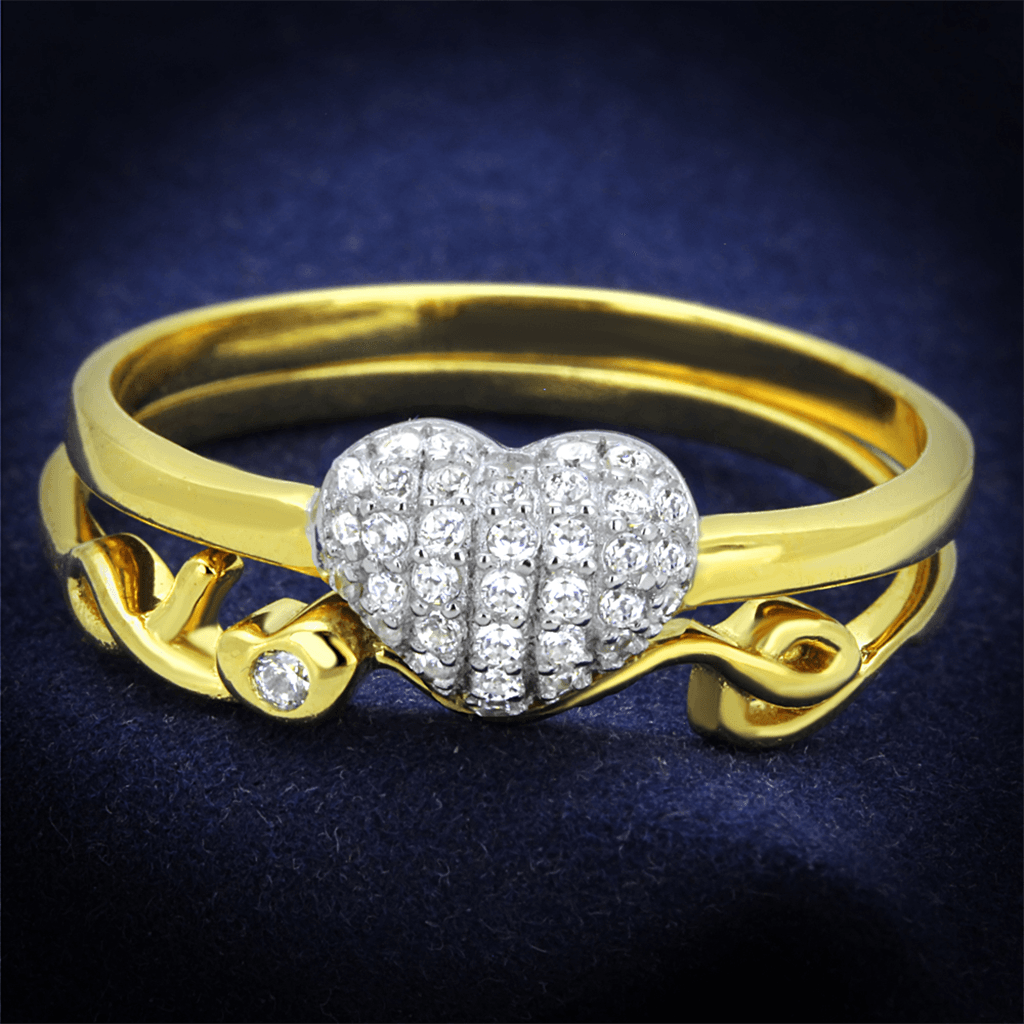Gold+Rhodium 925 Sterling Silver Ring with AAA Grade CZ  in Clear