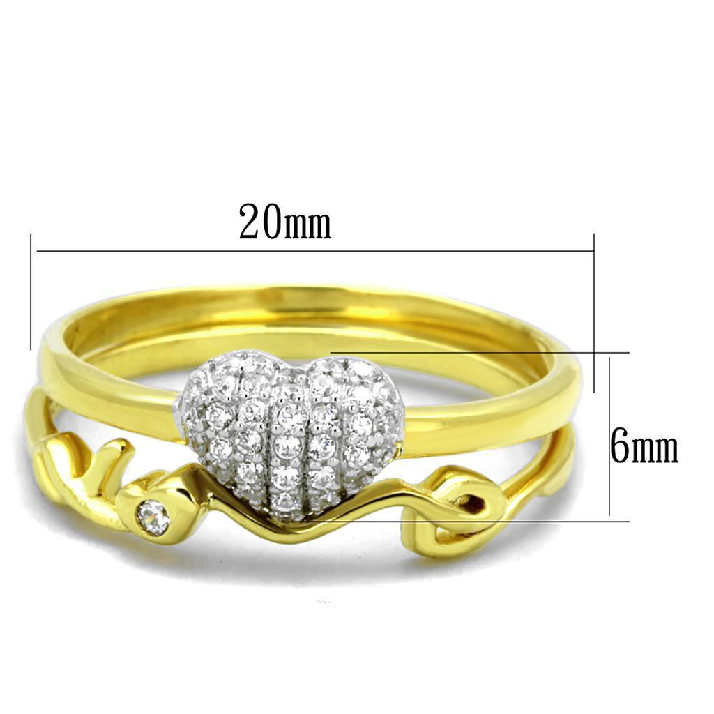 Gold+Rhodium 925 Sterling Silver Ring with AAA Grade CZ  in Clear