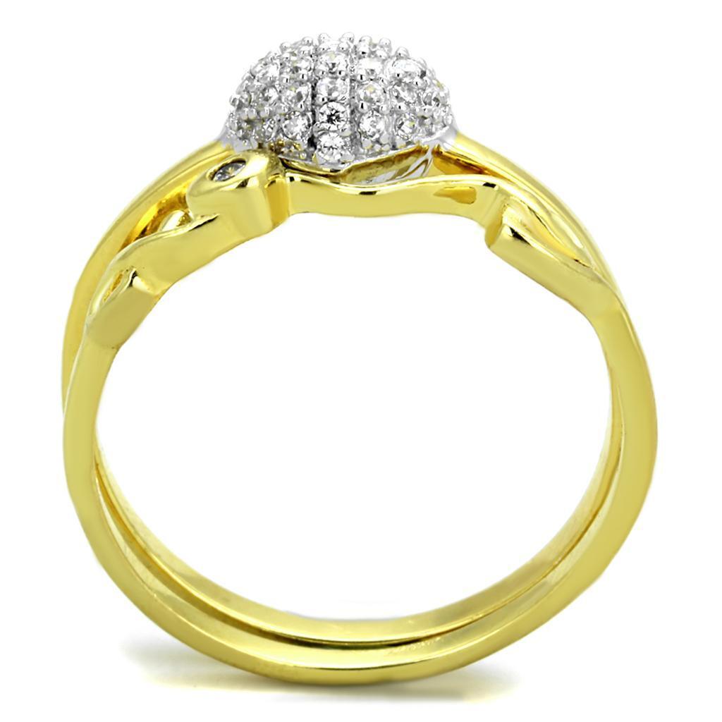 Gold+Rhodium 925 Sterling Silver Ring with AAA Grade CZ  in Clear