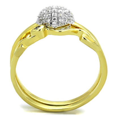 Gold+Rhodium 925 Sterling Silver Ring with AAA Grade CZ  in Clear