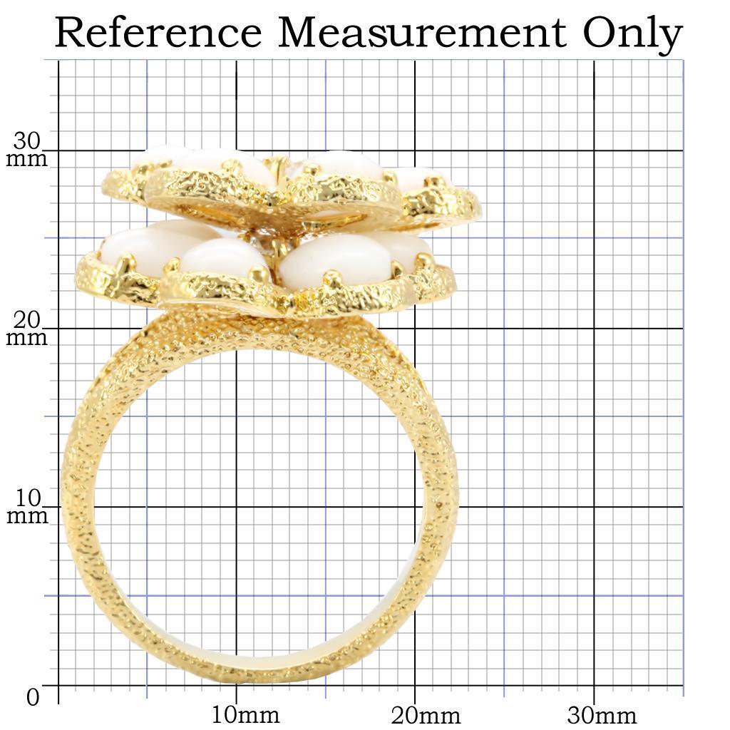 Gold Brass Ring with Synthetic Synthetic Glass in White Size 7