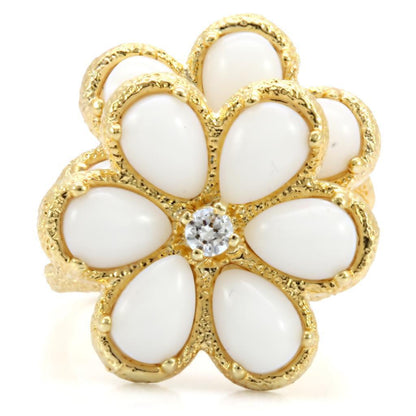 Gold Brass Ring with Synthetic Synthetic Glass in White Size 7