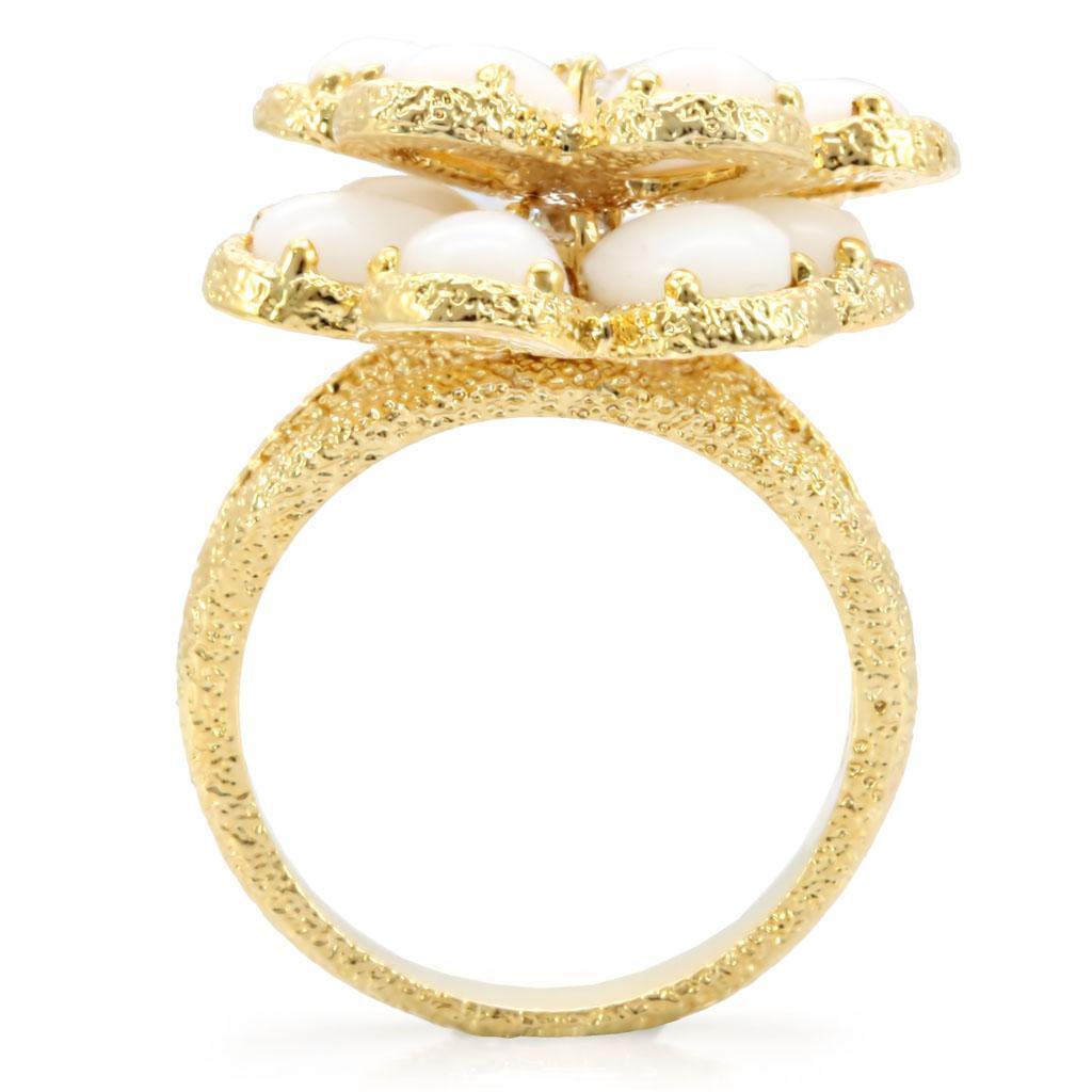 Gold Brass Ring with Synthetic Synthetic Glass in White Size 7