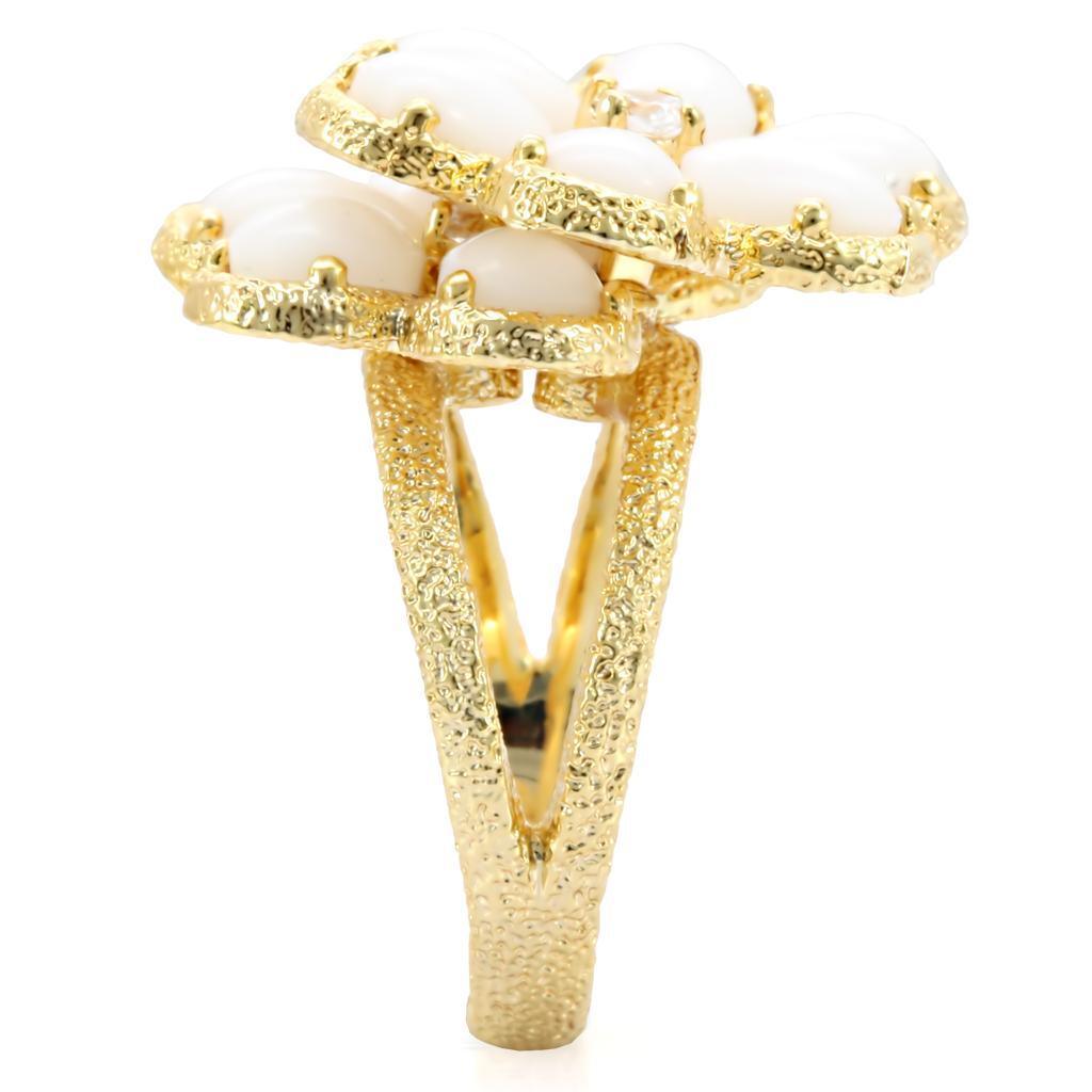 Gold Brass Ring with Synthetic Synthetic Glass in White Size 7