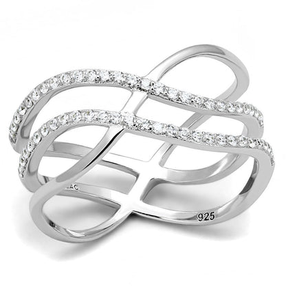 Rhodium 925 Sterling Silver Ring with AAA Grade CZ  in Clear