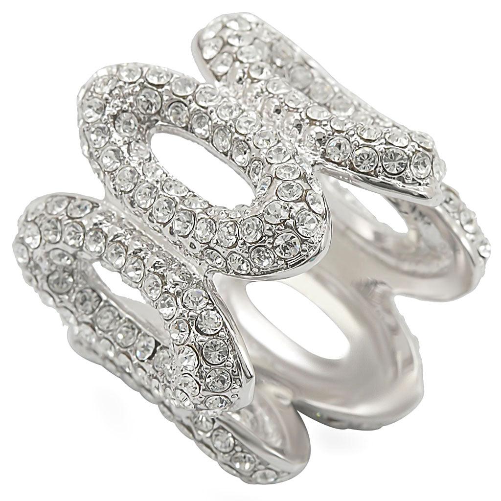 Rhodium Brass Ring with Top Grade Crystal in Clear