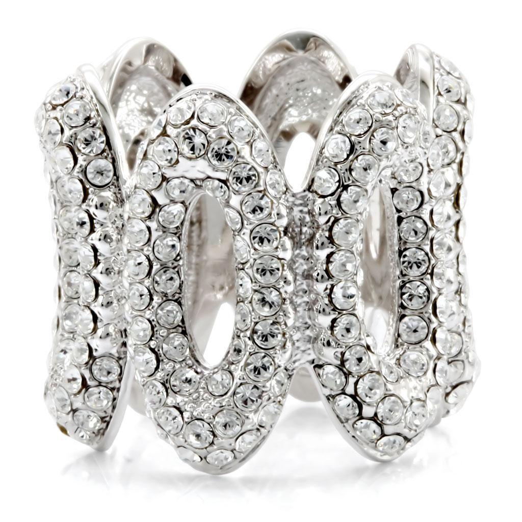 Rhodium Brass Ring with Top Grade Crystal in Clear