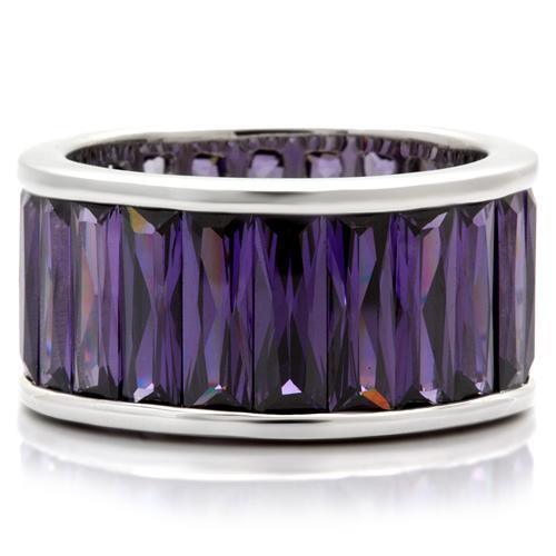 0W128 - Rhodium Brass Ring with AAA Grade CZ in Amethyst Size 6