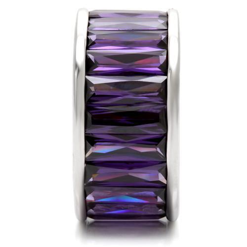 0W128 - Rhodium Brass Ring with AAA Grade CZ in Amethyst Size 6