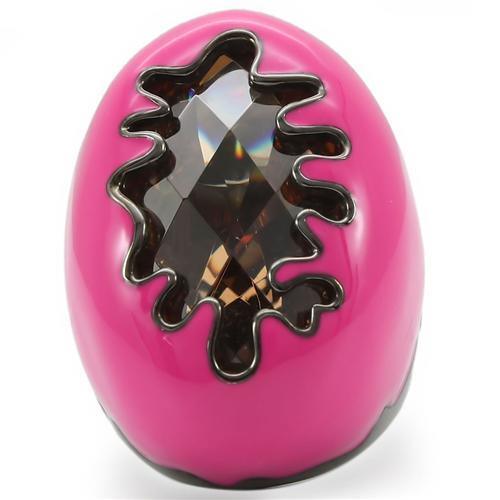 Ruthenium Brass Ring with AAA Grade CZ  in Champagne Size 10
