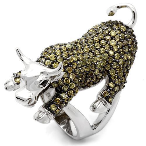0W004 - Rhodium + Ruthenium Brass Ring with AAA Grade CZ