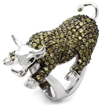 0W004 - Rhodium + Ruthenium Brass Ring with AAA Grade CZ