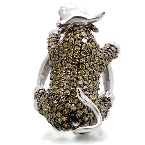 0W004 - Rhodium + Ruthenium Brass Ring with AAA Grade CZ