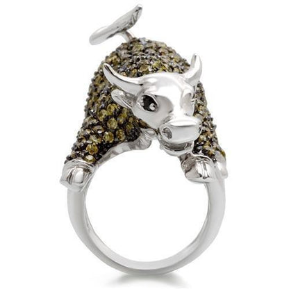 0W004 - Rhodium + Ruthenium Brass Ring with AAA Grade CZ