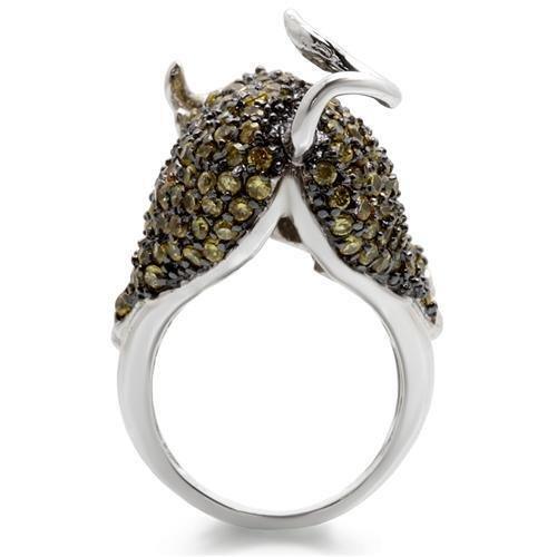 0W004 - Rhodium + Ruthenium Brass Ring with AAA Grade CZ