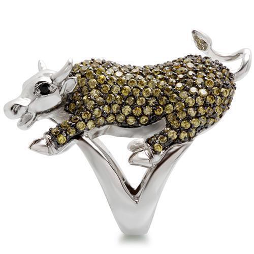 0W004 - Rhodium + Ruthenium Brass Ring with AAA Grade CZ