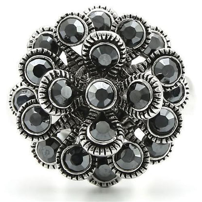0W301 - Rhodium Brass Ring with Top Grade Crystal in Jet