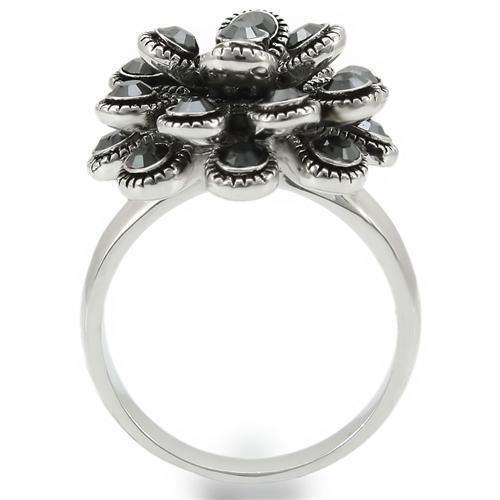 0W301 - Rhodium Brass Ring with Top Grade Crystal in Jet