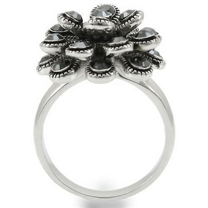 0W301 - Rhodium Brass Ring with Top Grade Crystal in Jet