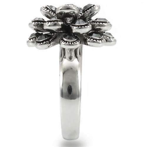0W301 - Rhodium Brass Ring with Top Grade Crystal in Jet