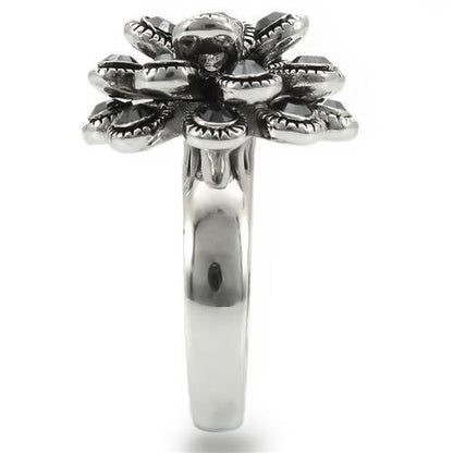 0W301 - Rhodium Brass Ring with Top Grade Crystal in Jet
