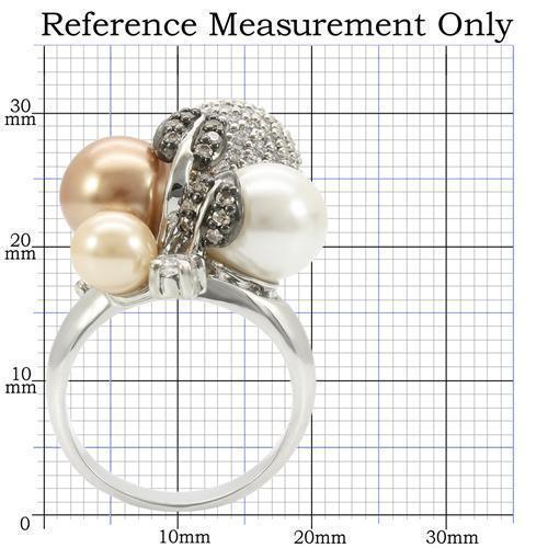 Rhodium + Ruthenium Brass Ring with Synthetic Pearl in Multi Color Size 6