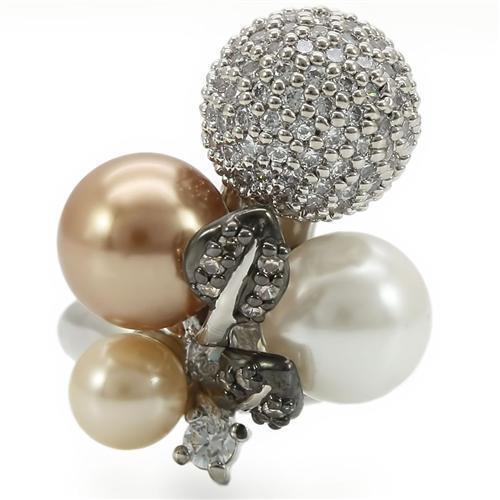 Rhodium + Ruthenium Brass Ring with Synthetic Pearl in Multi Color Size 6