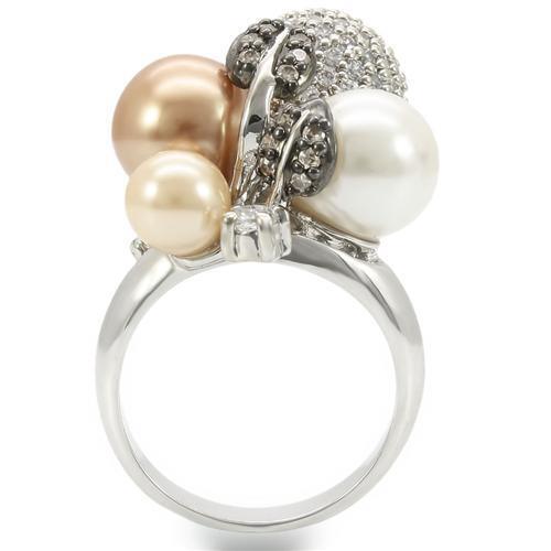 Rhodium + Ruthenium Brass Ring with Synthetic Pearl in Multi Color Size 6