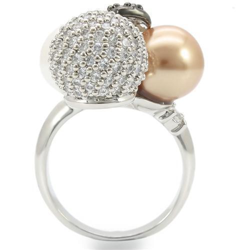 Rhodium + Ruthenium Brass Ring with Synthetic Pearl in Multi Color Size 6