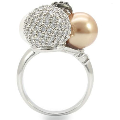 Rhodium + Ruthenium Brass Ring with Synthetic Pearl in Multi Color Size 6